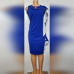 Metamorphosis Girl Cute Cobalt Blue With White Ruffled Side Dress Sz Small NWT